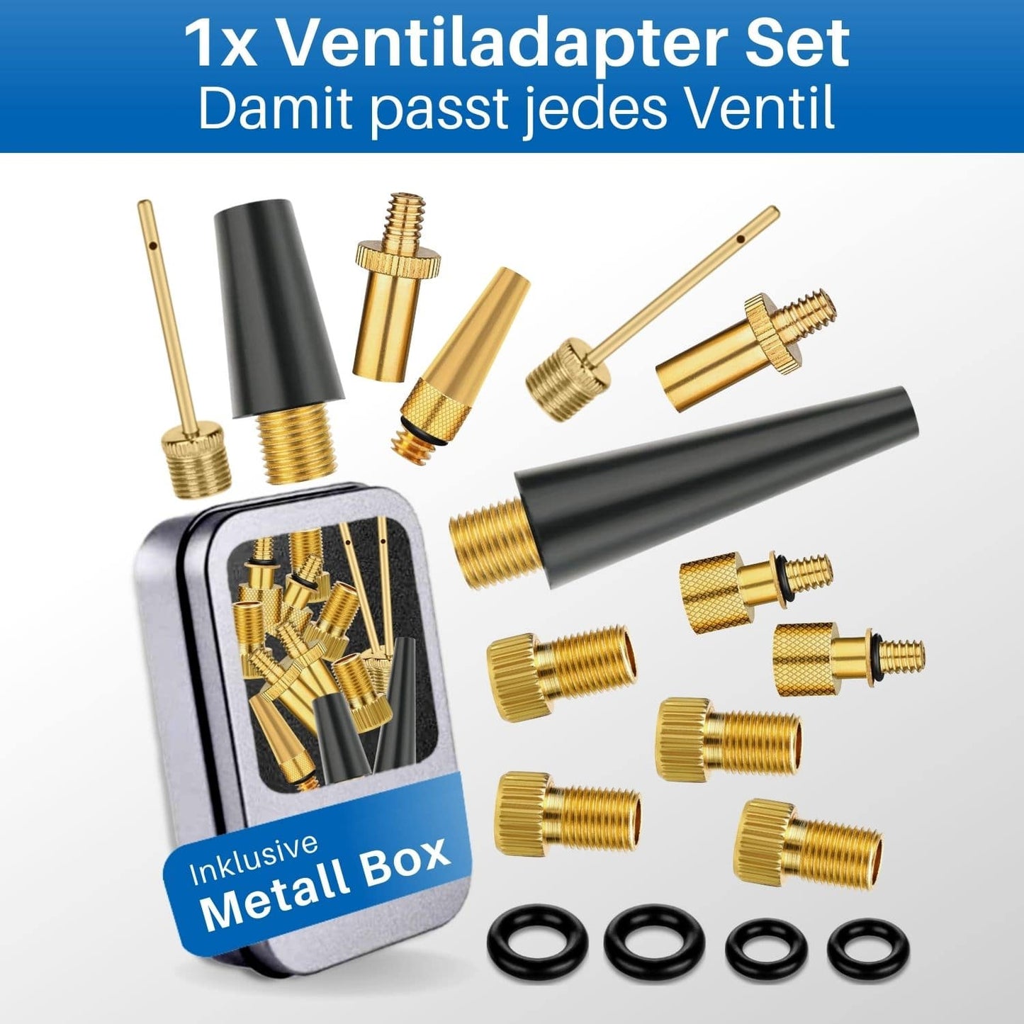 Fahrrad Ventiladapter Set - Damit kannst du nicht nur Fahrradventile, sondern auch Bälle, Luftmatratzen und Schwimmtiere aufpumpen.
