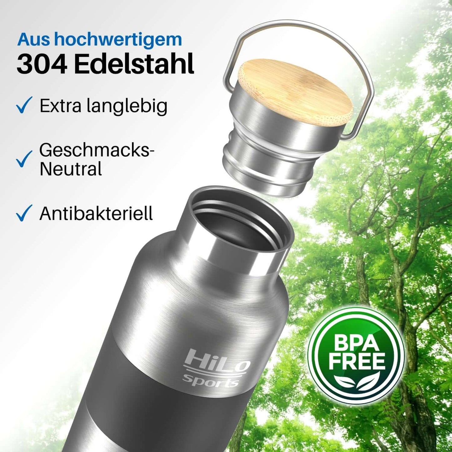 Edelstahl Rad Trinkflasche aus hochwertigem 304 Edelstahl.