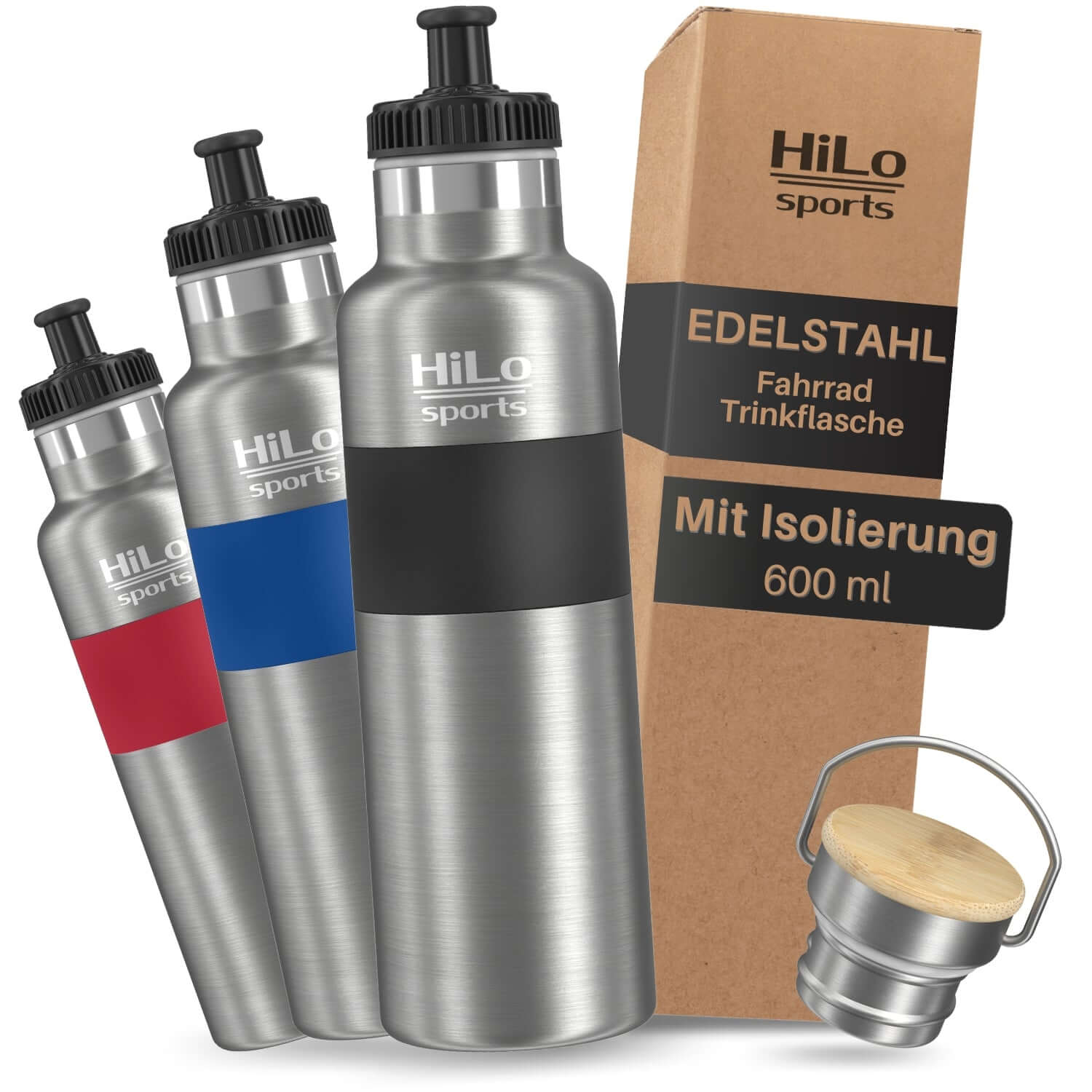 Isolierte Fahrrad Trinkflasche Edelstahl: Mit 2 Verschlüssen