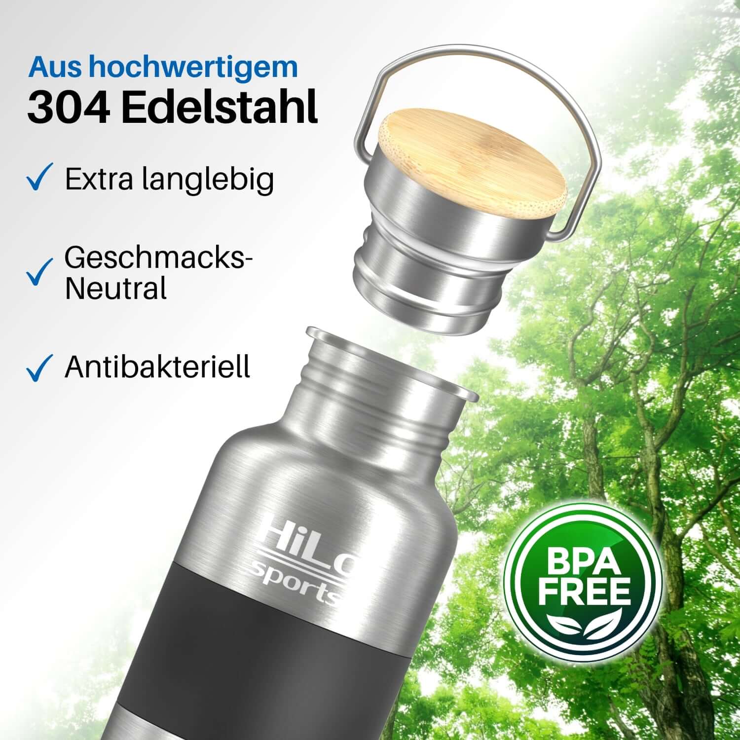 Fahrrad Flasche aus hochwertigem 304 Edelstahl Material.