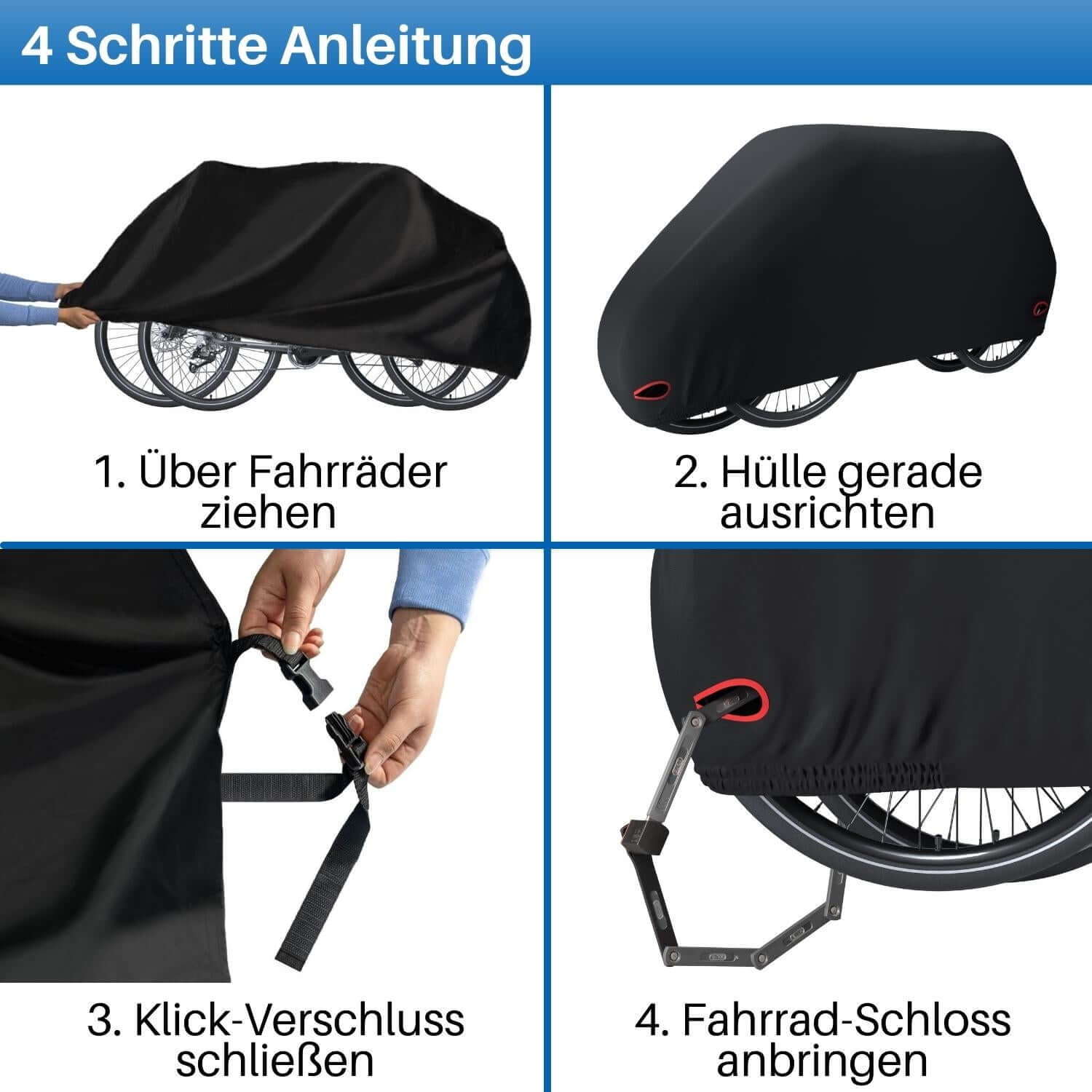 Die XL Fahrradschutzhülle kann einfach über 2 Fahrrädern befestigt werden.