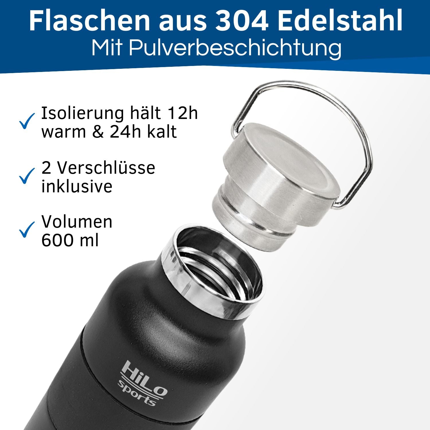 Isolierte Edelstahl Fahrrad Trinkflasche 600ml Volumen