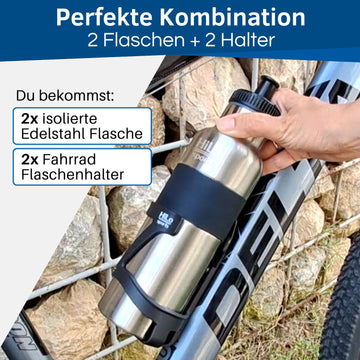Isolierte Edelstahl Fahrrad Trinkflaschen & Flaschenhalter Set