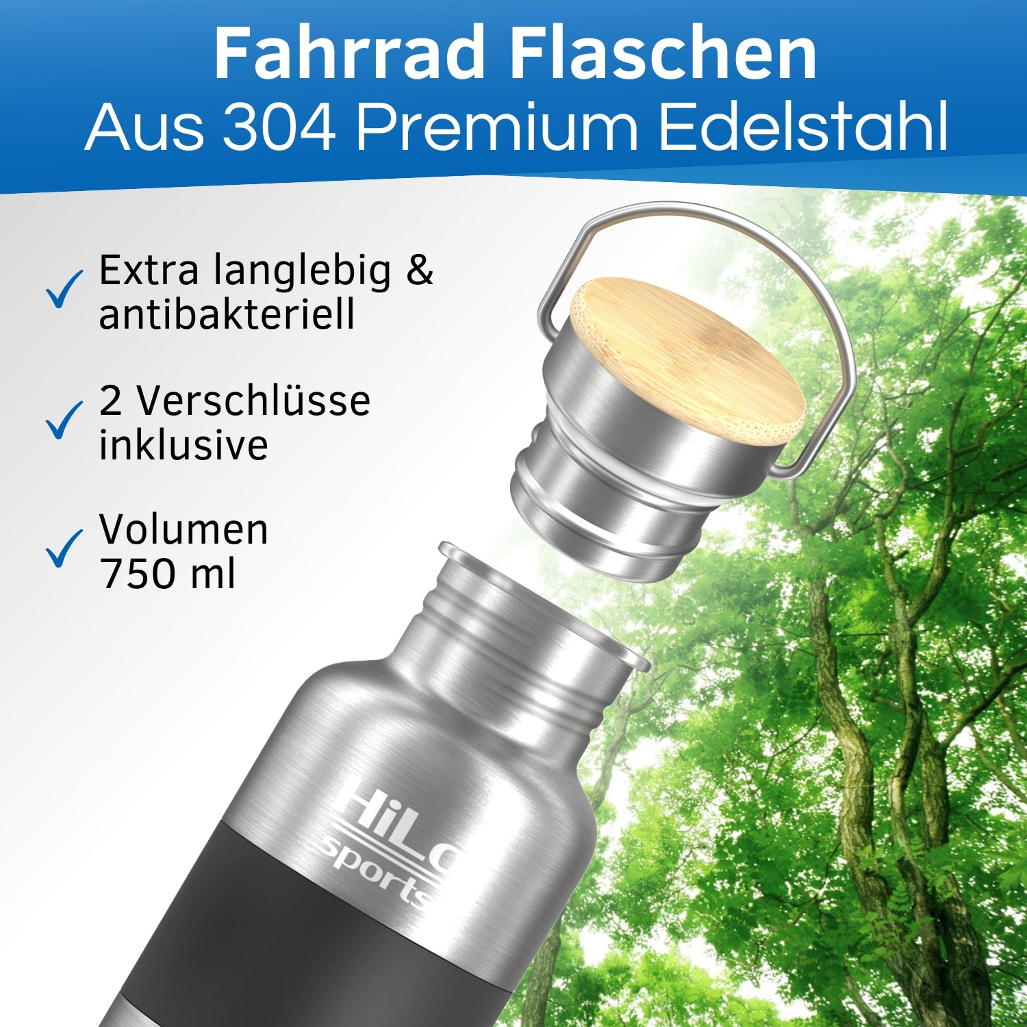 Edelstahl Fahrrad Trinkflasche 750ml Volumen