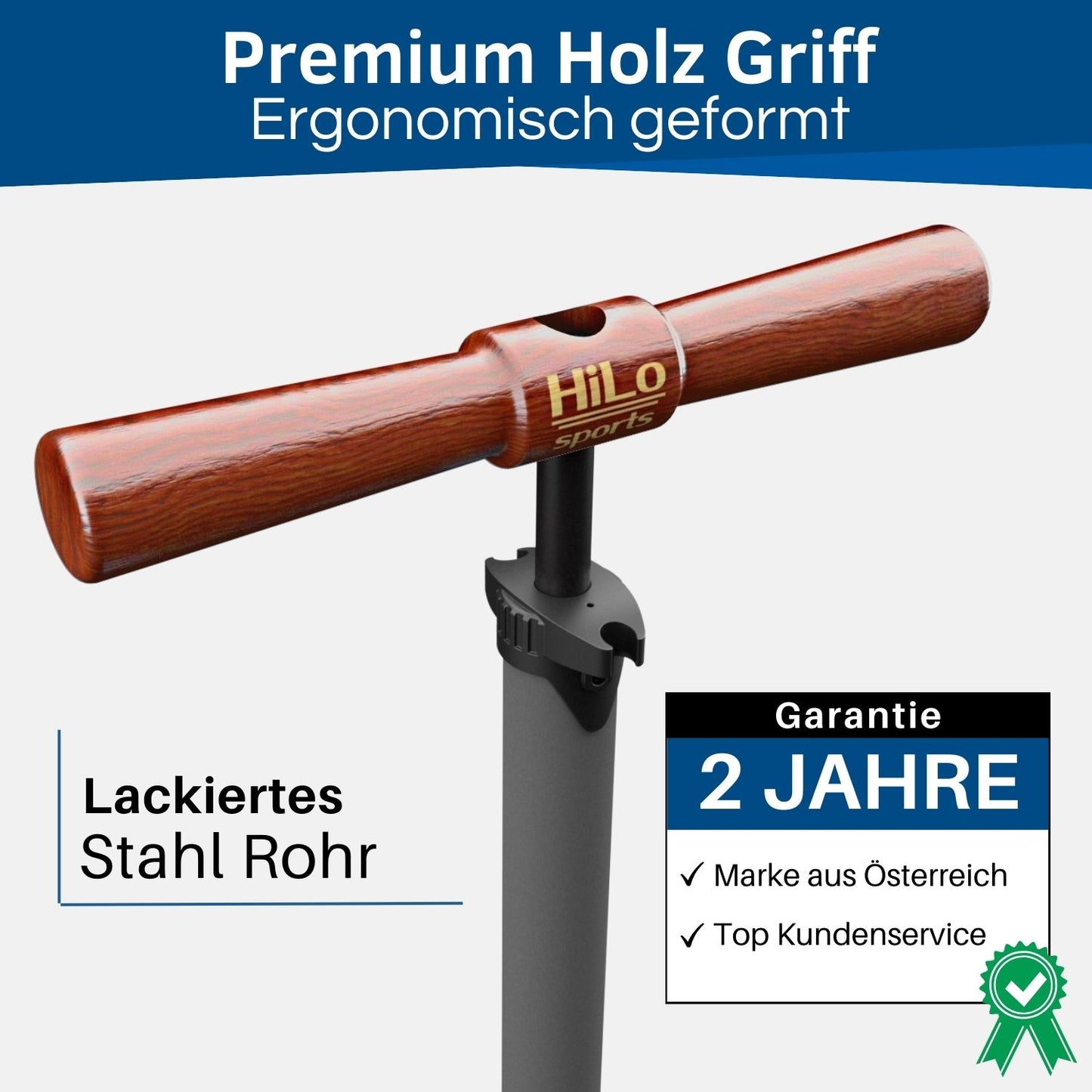 Fahrrad Standpumpe mit Buchenholz Griff