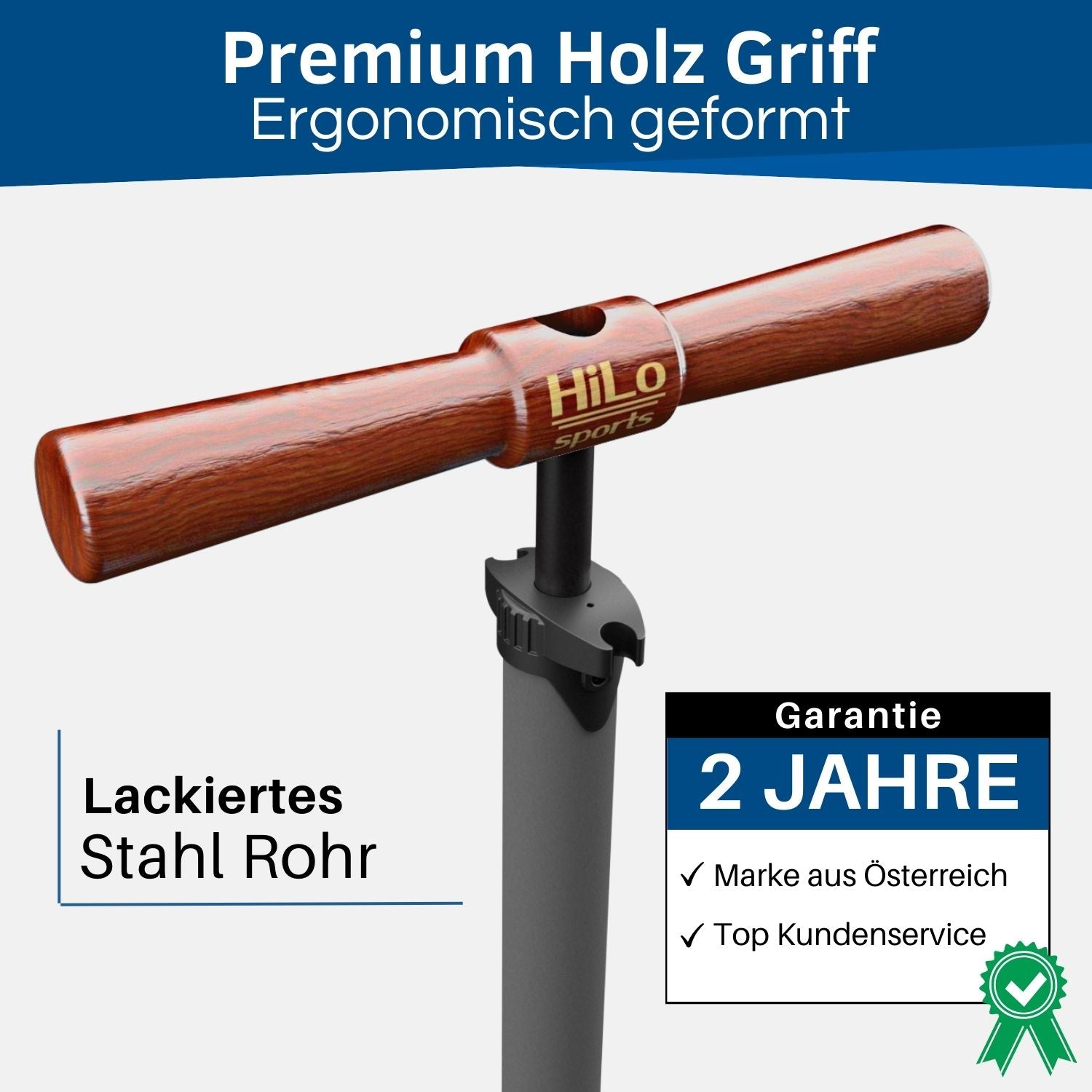 Fahrrad Standpumpe mit Buchenholz Griff