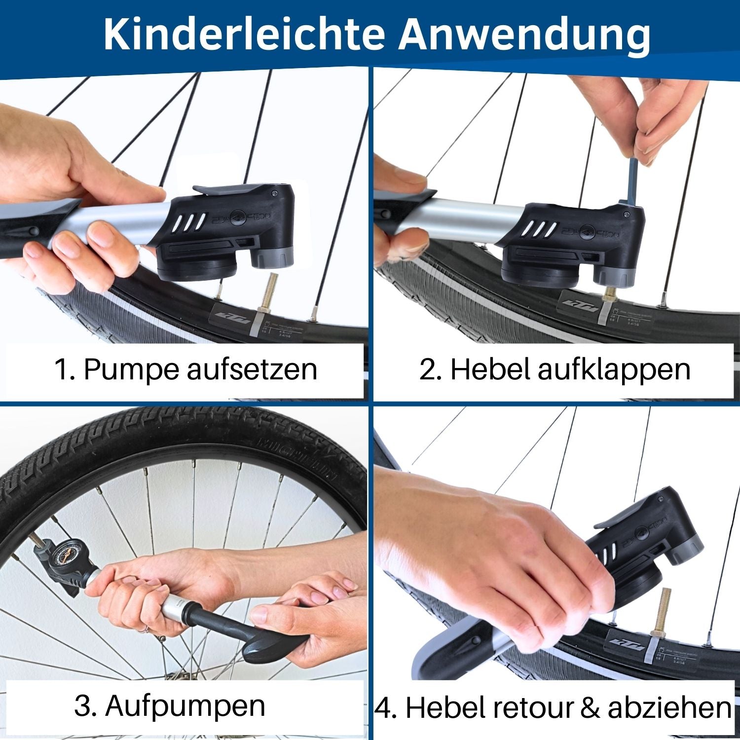 Fahrrad Minipumpe mit automatischem Ventil Wechsel