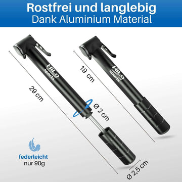 Fahrrad Minipumpe aus Aluminium für alle Ventile