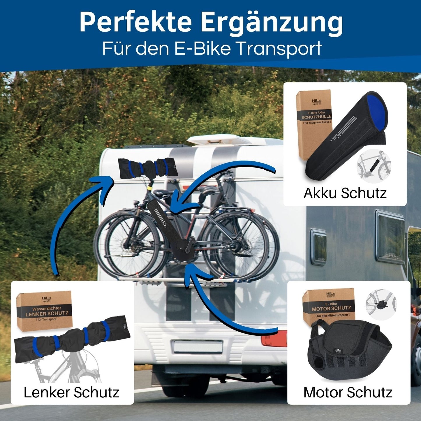 E-Bike Akku Schutzhülle in der Übersicht mit Motor und Lenker Schutzhülle