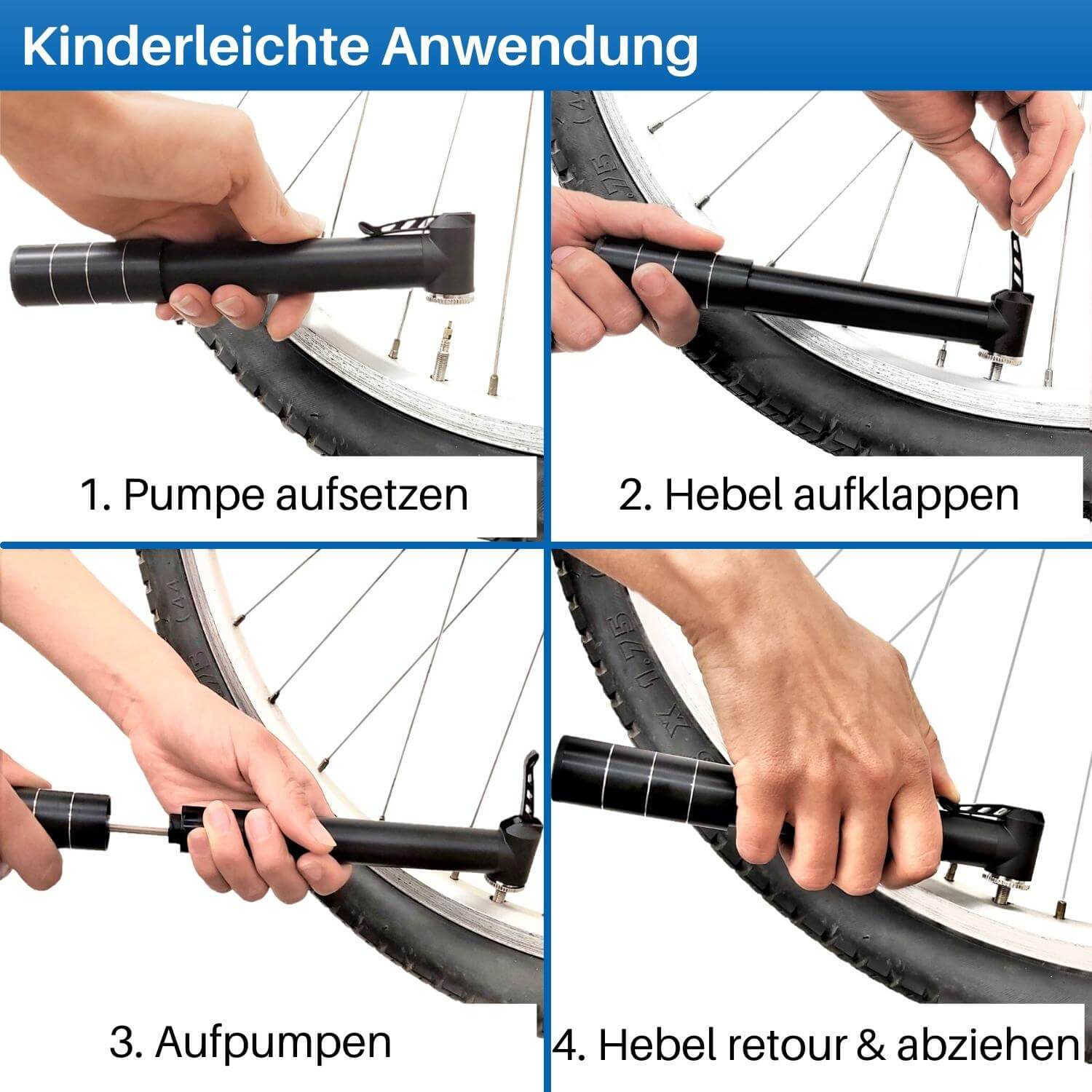 Fahrrad Minipumpe aus Aluminium für alle Ventile