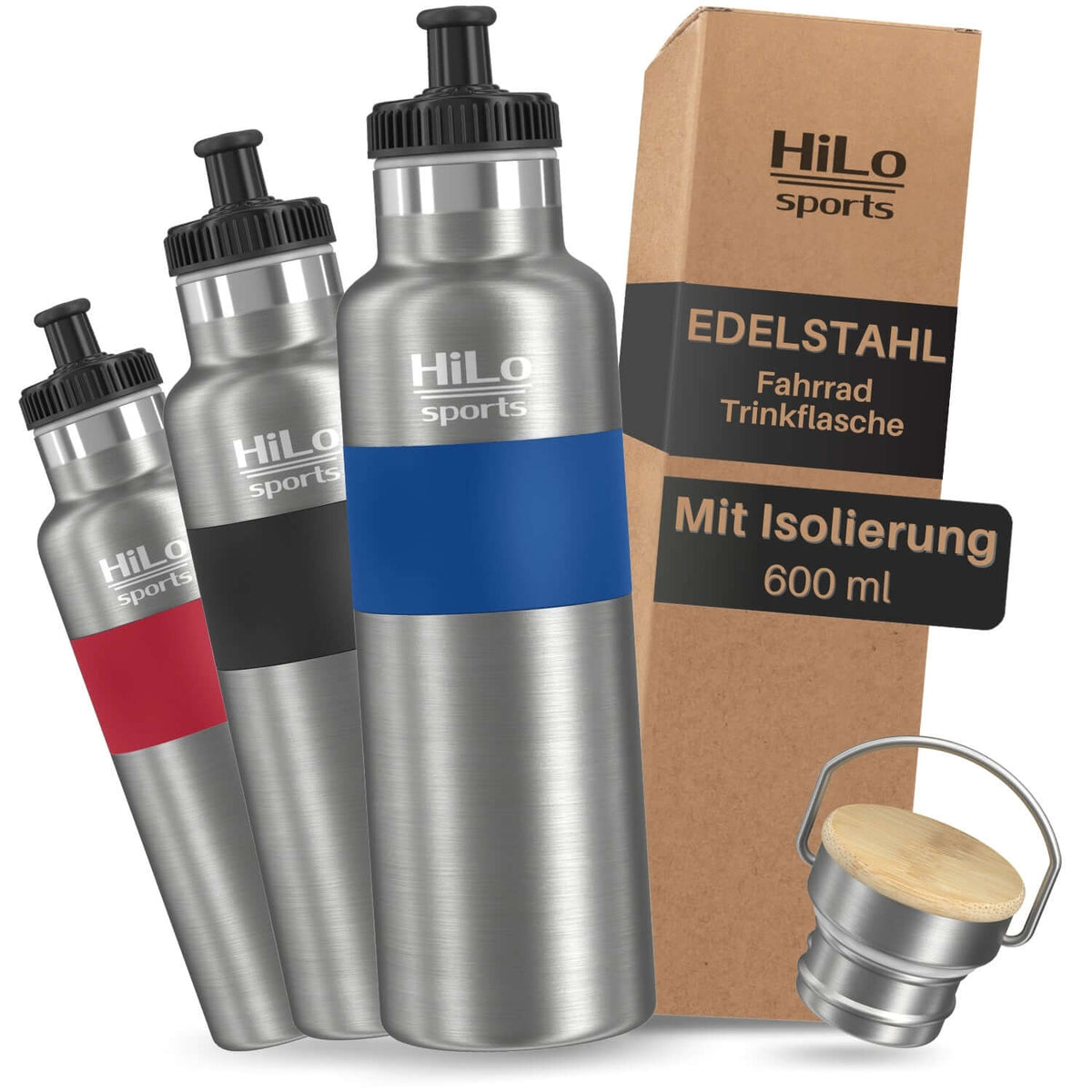 Isolierte Fahrrad Trinkflasche Edelstahl: Mit 2 Verschlüssen