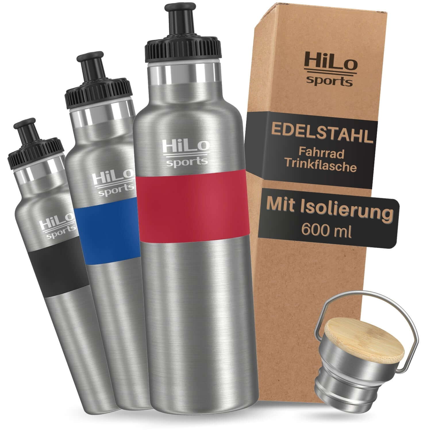 Isolierte Fahrrad Trinkflasche Edelstahl: Mit 2 Verschlüssen