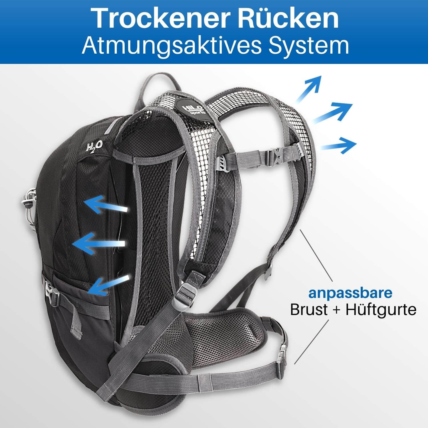 Radrucksack wasserabweisend 14L mit Netzrücken