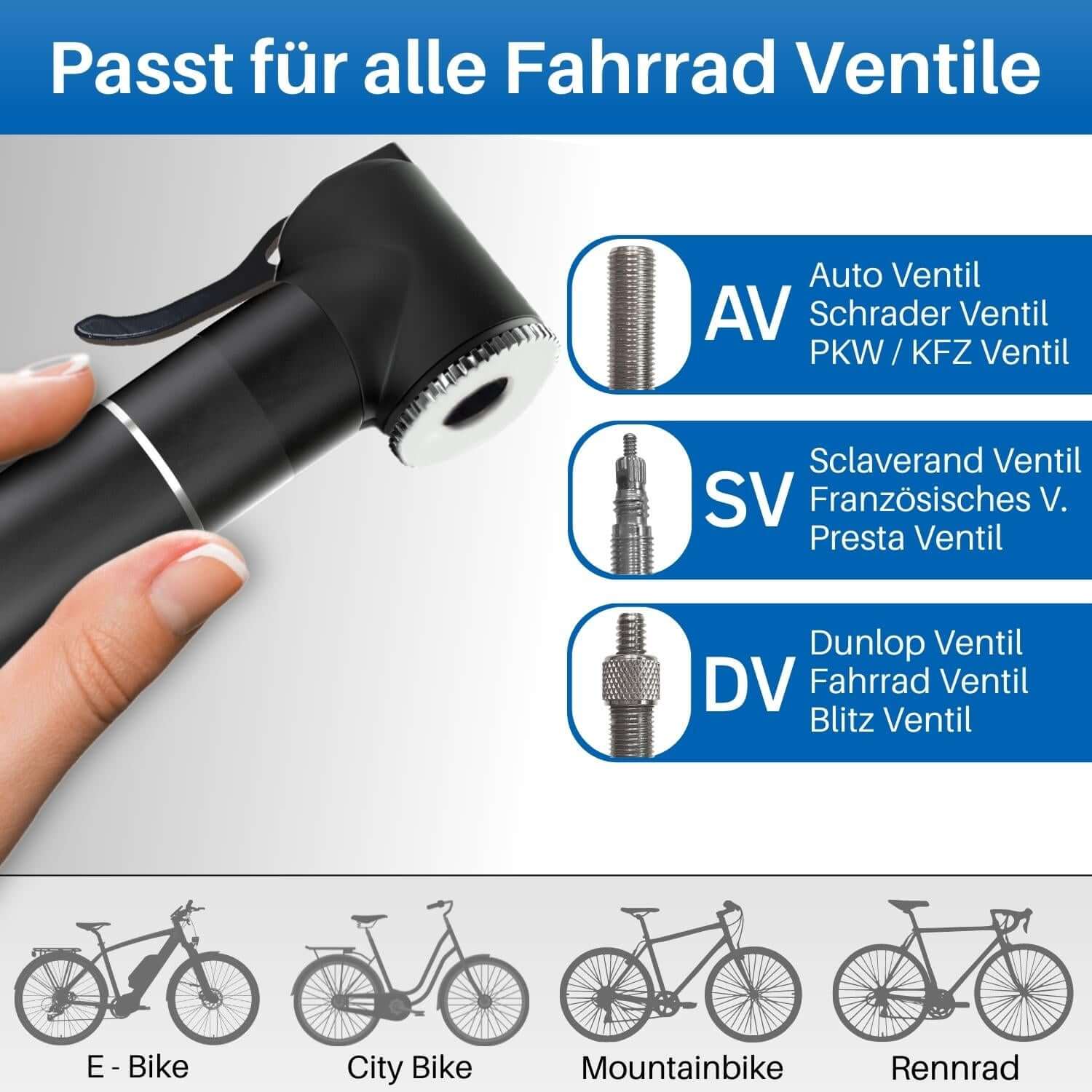 Bergsteiger Fahrradpumpe Minipumpe für Schrader Autoventil & Presta  Sclaverand-Ventil, inkl. Flex-Schlauch, Ballpumpe, Original Bergsteiger