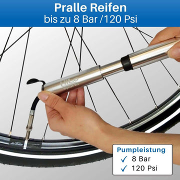 Fahrrad Minipumpe mit Schlauch, für alle Ventile