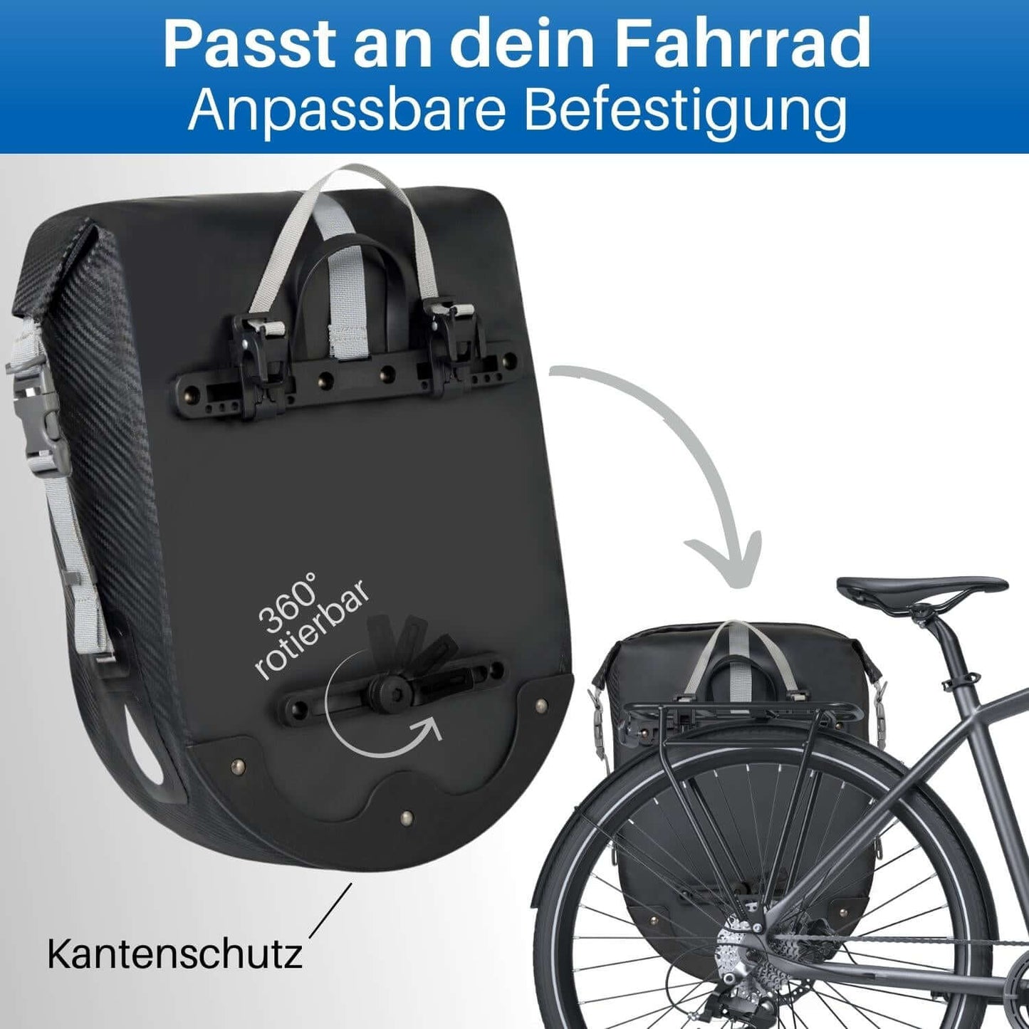 Die Radtasche für den Gepäckträger lässt sich einfach mit dem Schnell Schluss System am Fahrrad befestigen.