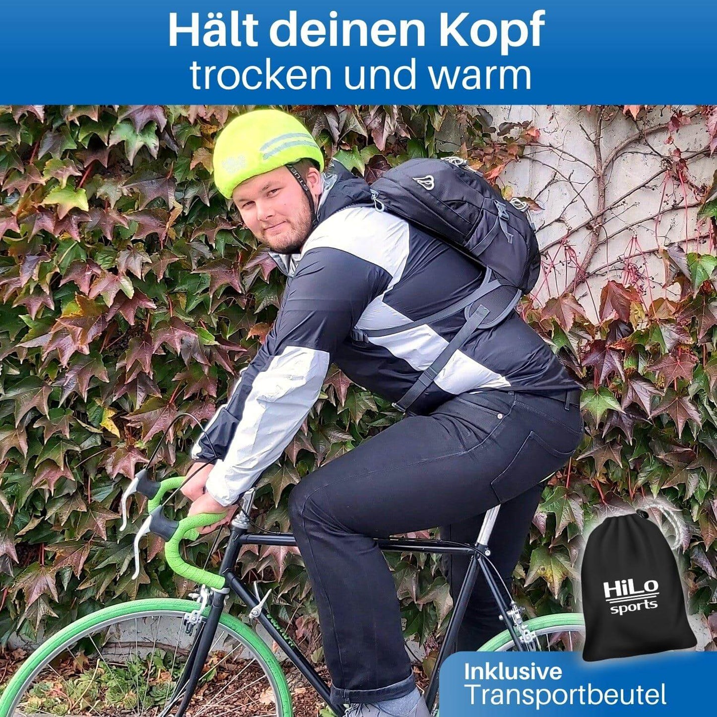 HiLo sports Fahrrad Helm Überzug ist einfach an deinen Helm anpassbar