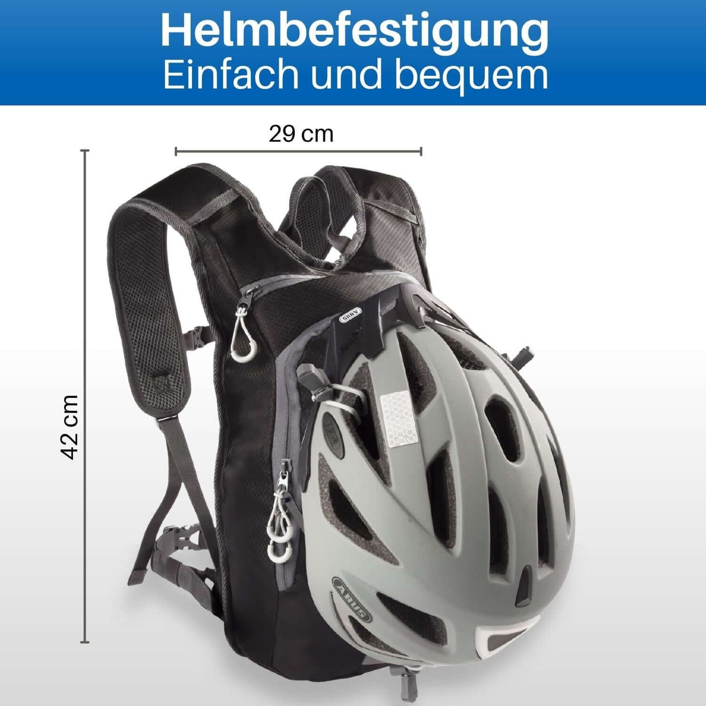 Der kleine, leichte Rucksack bietet zudem eine Helmbefestigung.