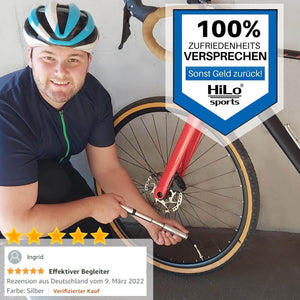 Die kleine Fahrrad Pumpe liegt gut in der Hand und es lässt sich einfach damit pumpen.
