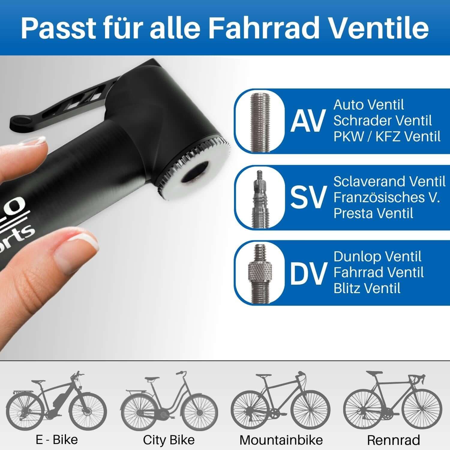 Fahrrad Minipumpe aus Aluminium für alle Ventile