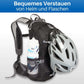 Der Radsport Rucksack enthält eine Helmbefestigung und Mesh Seitentaschen.