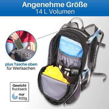 Radrucksack wasserabweisend 14L mit Netzrücken