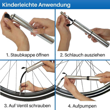 Fahrrad Minipumpe mit Schlauch, für alle Ventile